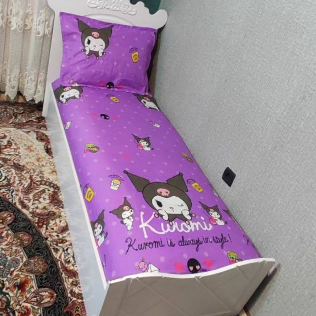 خرید انلاین روتختی یک نفره دخترانه کرومی بنفش روکش تشک یکنفره کورومی بنفش kuromi