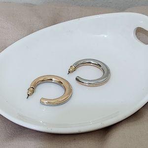 گوشواره دو رو سیلور گلد نقره ای طلایی