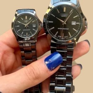 ساعت ست و تکی زنانه و مردانه کاسیو casio ، صحفه گرد مشکی بند استیل