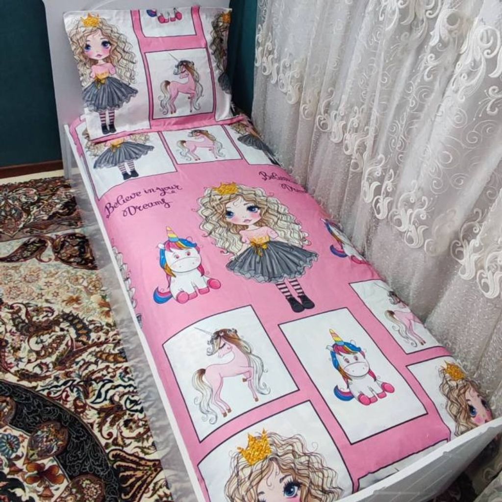 فروش اینترنتی روتختی ملحفه یک نفره دخترانه عروسکی  طرح خاطره صورتی موفری اسب تک شاخ