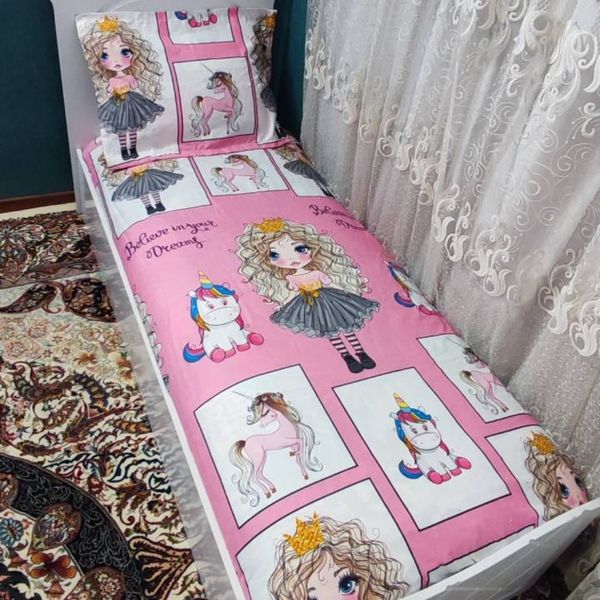 روتختی ملحفه یک نفره دخترانه عروسکی  طرح خاطره صورتی موفری اسب تک شاخ