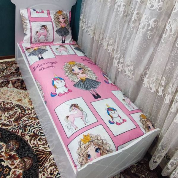روتختی ملحفه یک نفره دخترانه عروسکی  طرح خاطره صورتی موفری اسب تک شاخ