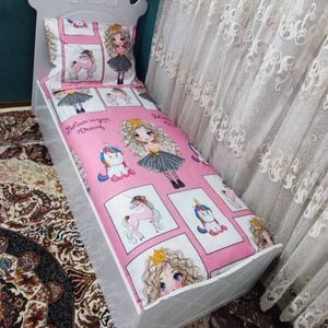روتختی ملحفه یک نفره دخترانه عروسکی  طرح خاطره صورتی موفری اسب تک شاخ