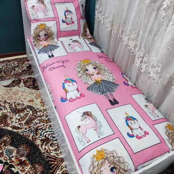 روتختی ملحفه یک نفره دخترانه عروسکی  طرح خاطره صورتی موفری اسب تک شاخ