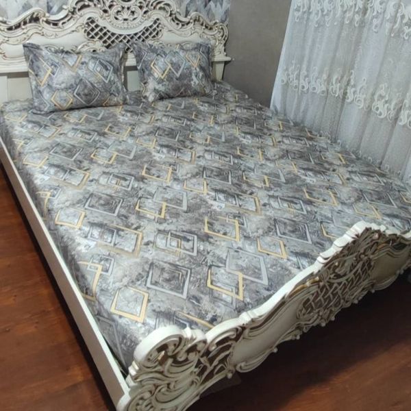 روتختی دونفره روکش تشک دونفره کرم قهوه ای ملحفه کش دار دونفره