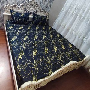 روتختی دونفره مشکی ماربل روکش تشک دونفره ماربل سیاه خط زرد ملحفه ماربل