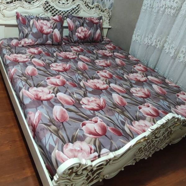 روتختی دونفره طرح گل لاله روکش تشک دونفره ملحفه کشدوزی شده دونفره