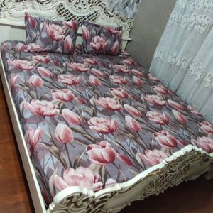 خرید آنلاین روتختی دونفره طرح گل لاله روکش تشک دونفره ملحفه کشدوزی شده دونفره