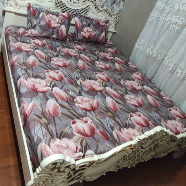 روتختی دونفره طرح گل لاله روکش تشک دونفره ملحفه کشدوزی شده دونفره
