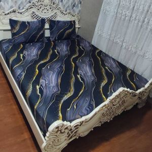 روتختی دونفره روکش تشک دونفره طرح ماربل مشکی طوسی نیم ست دونفره سیاه طوسی