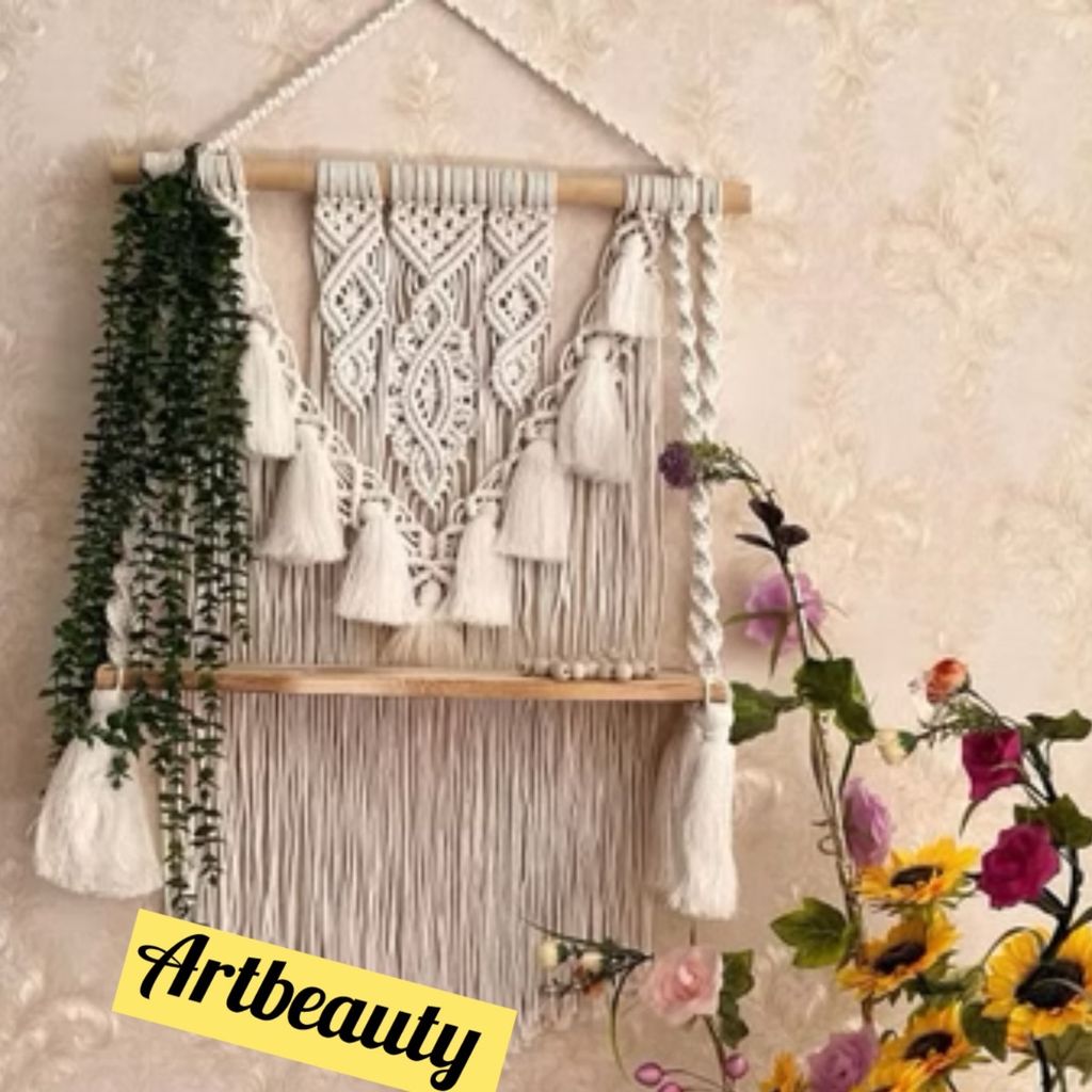 خرید آنلاین دیوارکوب شلف چوبی مکرومه مدرن طرح سارا