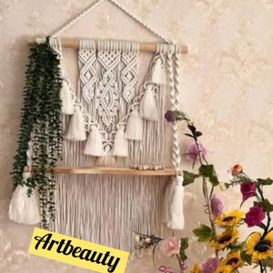 دیوارکوب شلف چوبی مکرومه مدرن طرح سارا