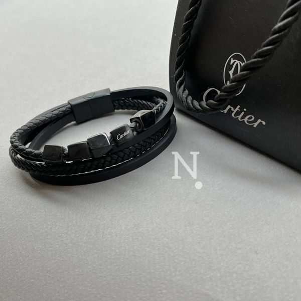 دستبند مردانه چرم مدل cartier