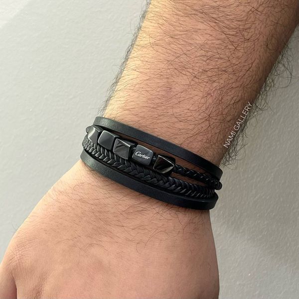 دستبند مردانه چرم مدل cartier