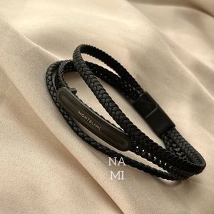 قیمت ارزان دستبند مردانه چرم طرح montblanc