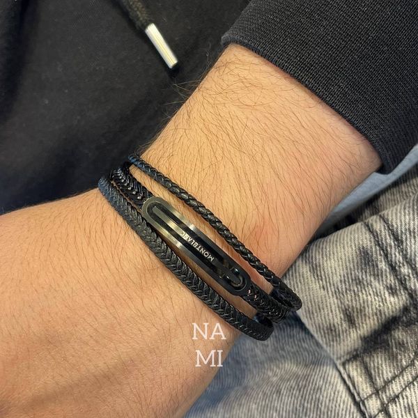 دستبند مردانه چرم طرح montblanc