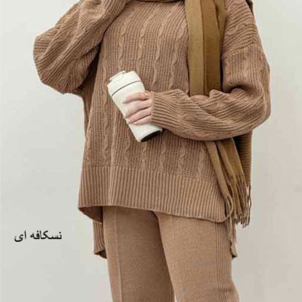 پیراهن بافت زنانه پشت بلند نخ ترک فری سایز
