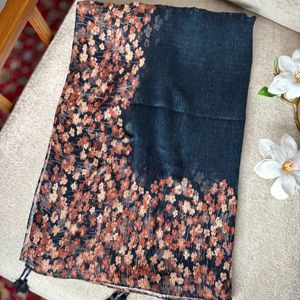 خرید اینترنتی شال نخی پلیسه چاپی منگوله دار