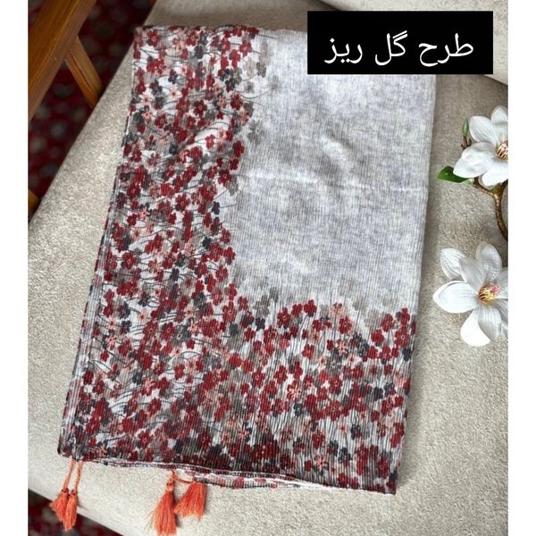 شال نخی پلیسه چاپی منگوله دار