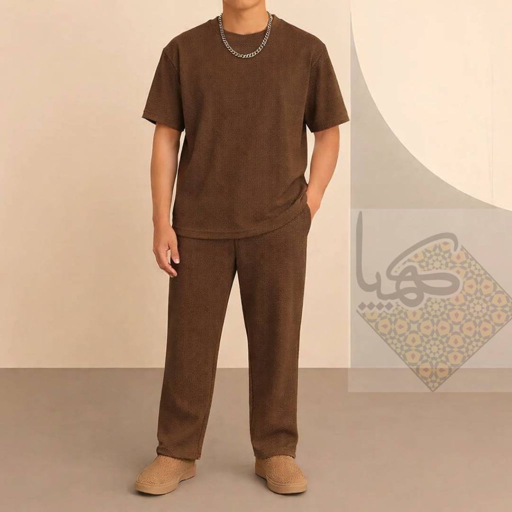 خرید اینترنتی ست اسپرت بگ مردانه تیشرت و شلوار قهوه ای موکا
