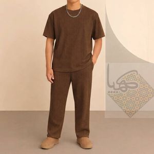 ست اسپرت بگ مردانه تیشرت و شلوار قهوه ای موکا