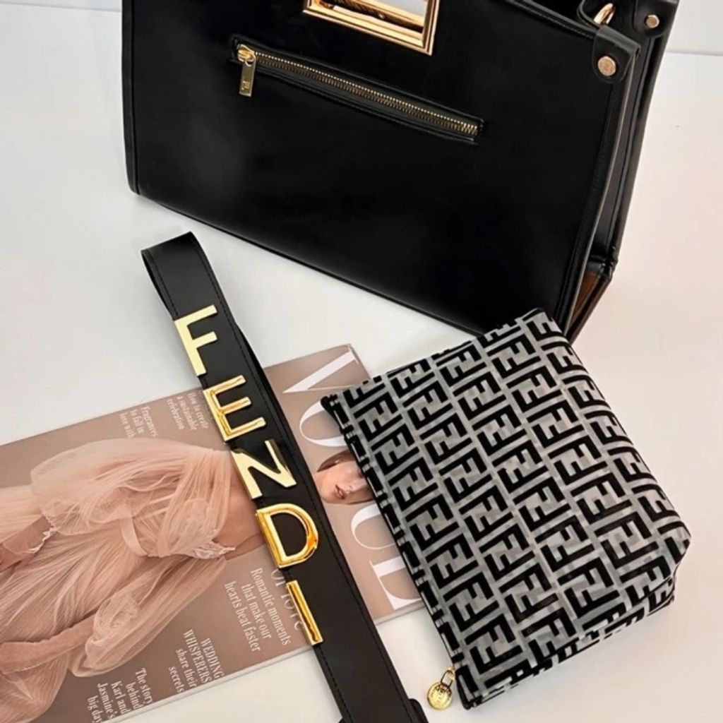 مشخصات کیف مجلسی زنانه دستی دوشی دخترانه چرم مشکی اسپرت فانتزی مارک فندی FENDI مس