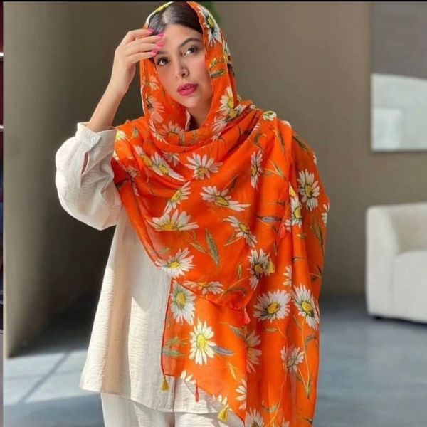 شال نخ پنبه trf وارداتی تم نارنجی