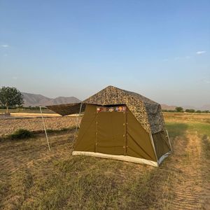 خرید اینترنتی قیمت چادر مسافرتی کمپینگ KMS رنگ قرمز آبی کرمی نارنجی دو در سه سایبان دو طرفه پلاس سایز