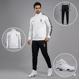 پکیج ست سوییشرت شلوار یوونتوس مردانه مدل R77  کفش ساقدار مردانه EMTO-سفید