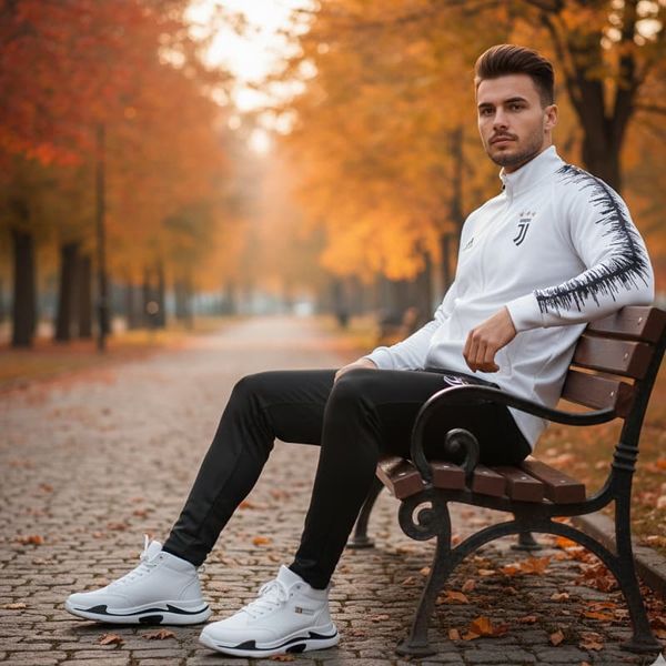 پکیج ست سوییشرت شلوار یوونتوس مردانه مدل R77  کفش ساقدار مردانه EMTO-سفید