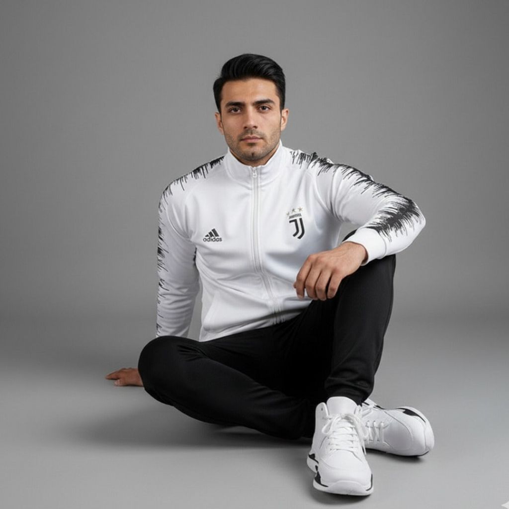 خرید اینترنتی قیمت پکیج ست سوییشرت شلوار یوونتوس مردانه مدل R77  کفش ساقدار مردانه EMTO-سفید