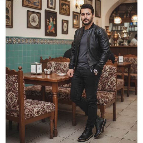 پکیج کاپشن چرم مردانه مدل Artim  نیم بوت cat مردانه مدلRivari