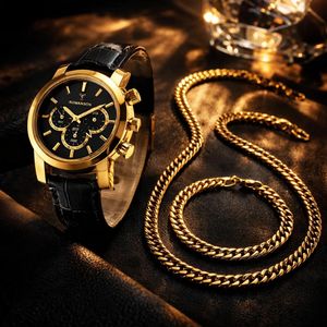 خرید اینترنتی قیمت پکیج ساعت romanson مشکی طلایی مدل B62  دستبند و گردنبند کارتیه رنگ طلایی