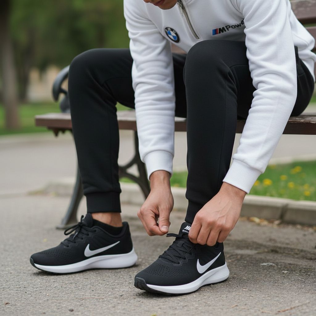 خرید اینترنتی قیمت پکیج ست دورس و شلوار BMW مردانه طرح M Power  کفش ورزشی مردانه Nike مدل Tigo (مشکی زیره سفید)