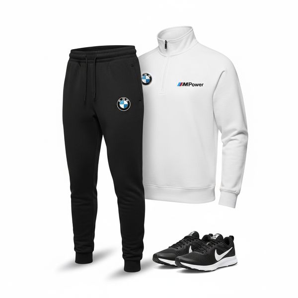 پکیج ست دورس و شلوار BMW مردانه طرح M Power  کفش ورزشی مردانه Nike مدل Tigo (مشکی زیره سفید)