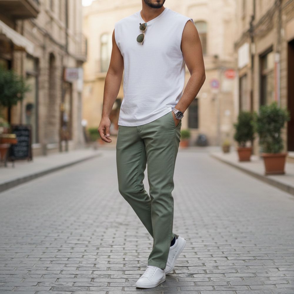 خرید اینترنتی قیمت شلوار مردانه بنگال کش دم پا ساده مدل Behnam-سبز