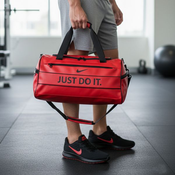 پکیج کفش ورزشی tigo مشکی قرمز  ساک ورزشی نایکی just do it