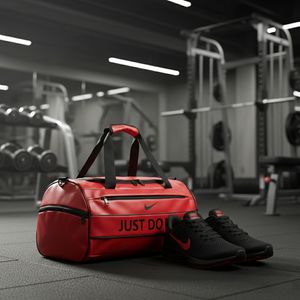 پکیج کفش ورزشی tigo مشکی قرمز  ساک ورزشی نایکی just do it