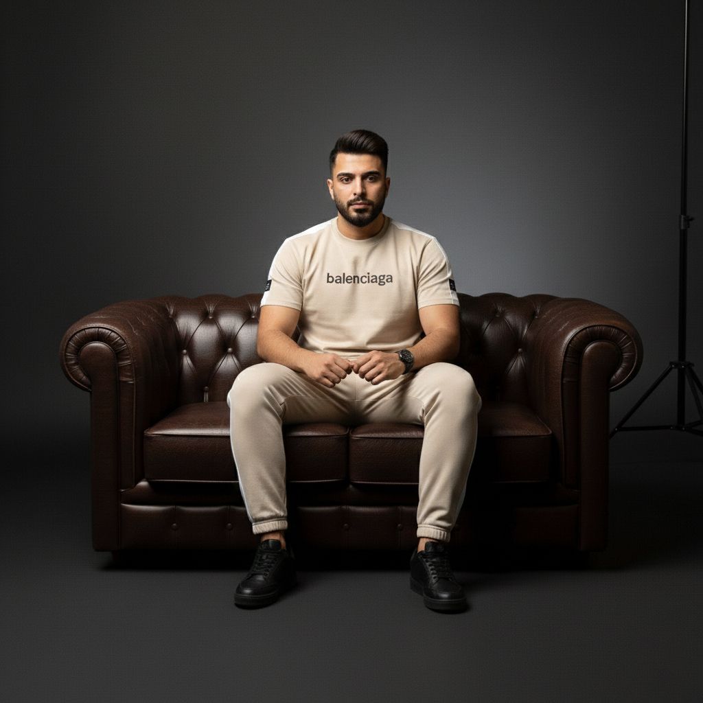 خرید اینترنتی قیمت ست تیشرت و شلوار مردانه بنگال کش Balenciaga-کرم