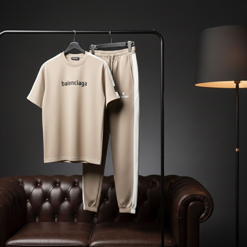 خرید اینترنتی قیمت ست تیشرت و شلوار مردانه بنگال کش Balenciaga-کرم