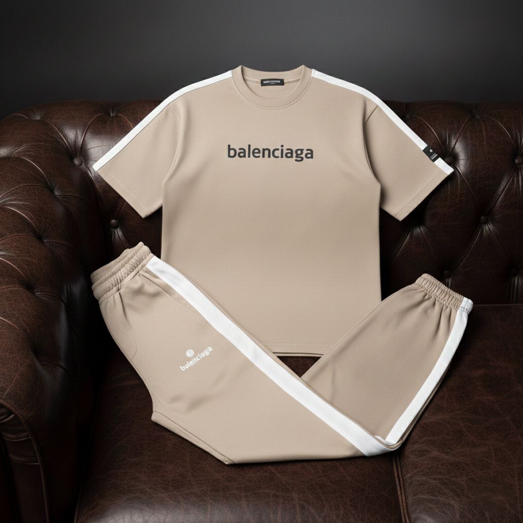 خرید اینترنتی قیمت ست تیشرت و شلوار مردانه بنگال کش Balenciaga-کرم