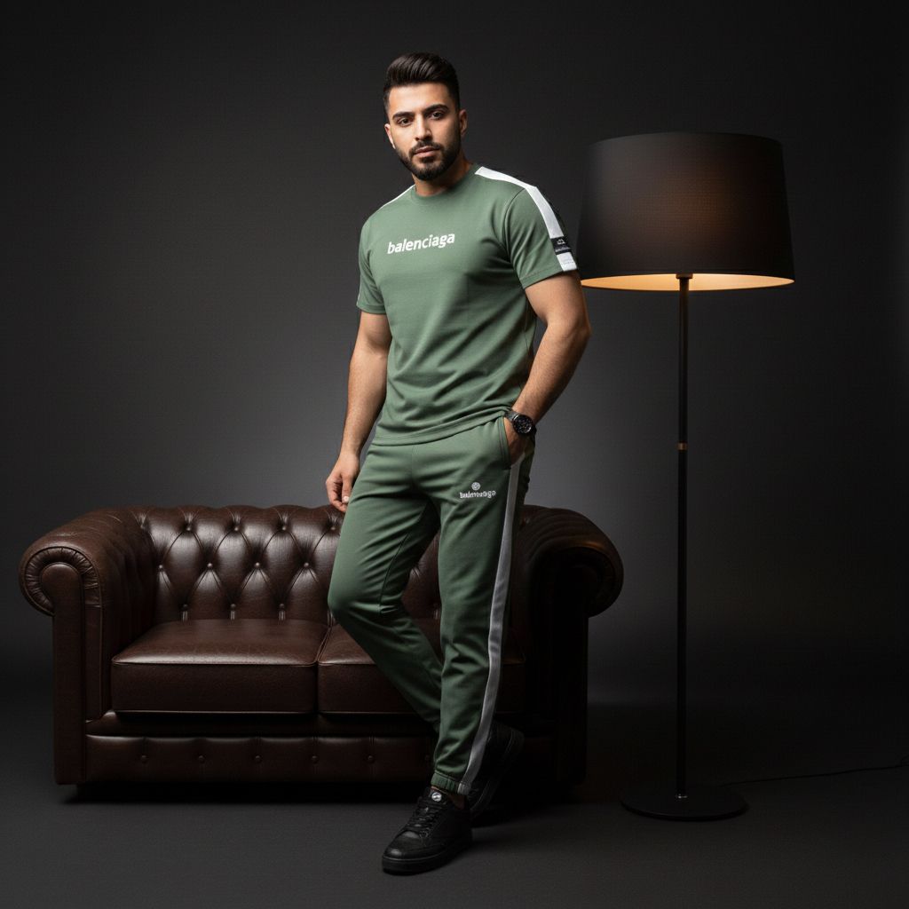 خرید اینترنتی قیمت ست تیشرت و شلوار مردانه بنگال کش Balenciaga-سبز