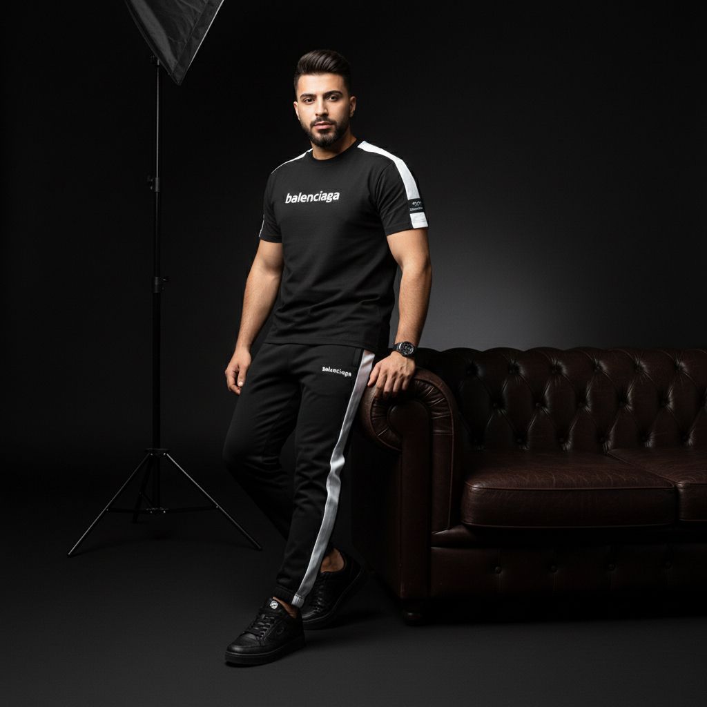 خرید اینترنتی قیمت ست تیشرت و شلوار مردانه بنگال کش Balenciaga-مشکی