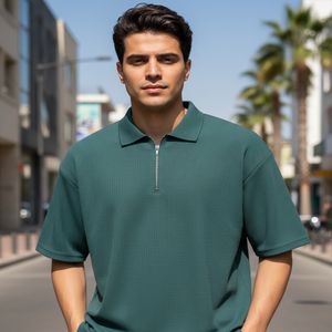 خرید اینترنتی قیمت تیشرت مردانه یقه زیپ دار سبز مدل Arban