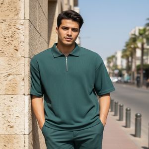 خرید اینترنتی قیمت تیشرت مردانه یقه زیپ دار سبز مدل Arban