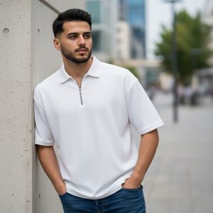 خرید اینترنتی قیمت تیشرت مردانه یقه زیپ دار سفید مدل Arban