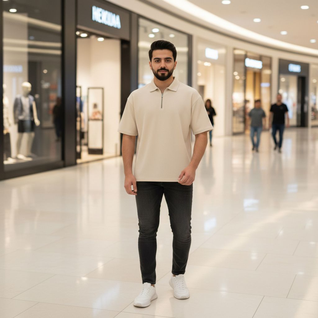 خرید آنلاین تیشرت مردانه یقه زیپ دار نسکافه ای مدل Arban
