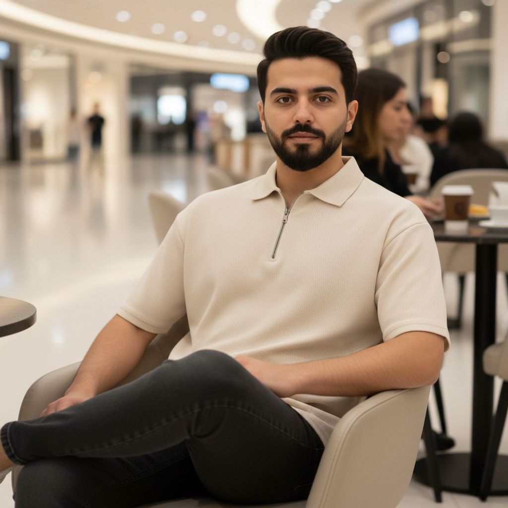 خرید انلاین تیشرت مردانه یقه زیپ دار نسکافه ای مدل Arban