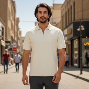 خرید اینترنتی قیمت تیشرت میله ای یقه دار tavar-سفید