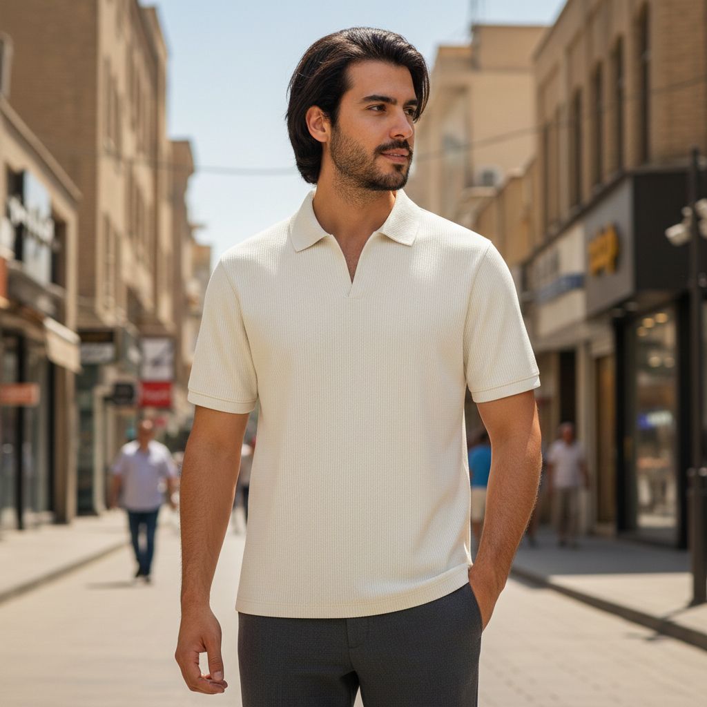 خرید اینترنتی قیمت تیشرت میله ای یقه دار tavar-سفید